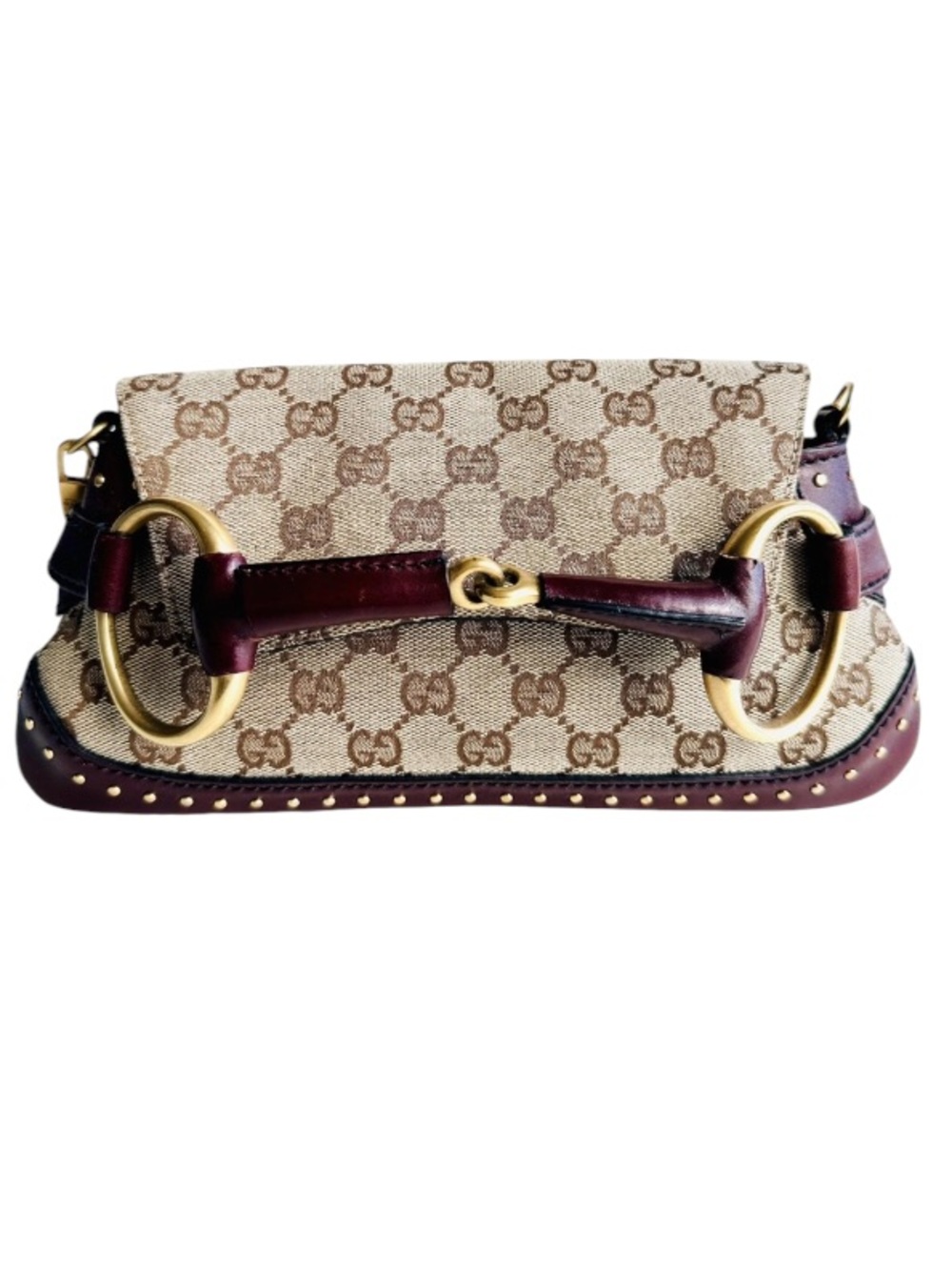 Gucci Horsebit Bag Tom Ford Era Vintage GG Canvas Clutch on Chain Burgundy - Picture 8 of 12